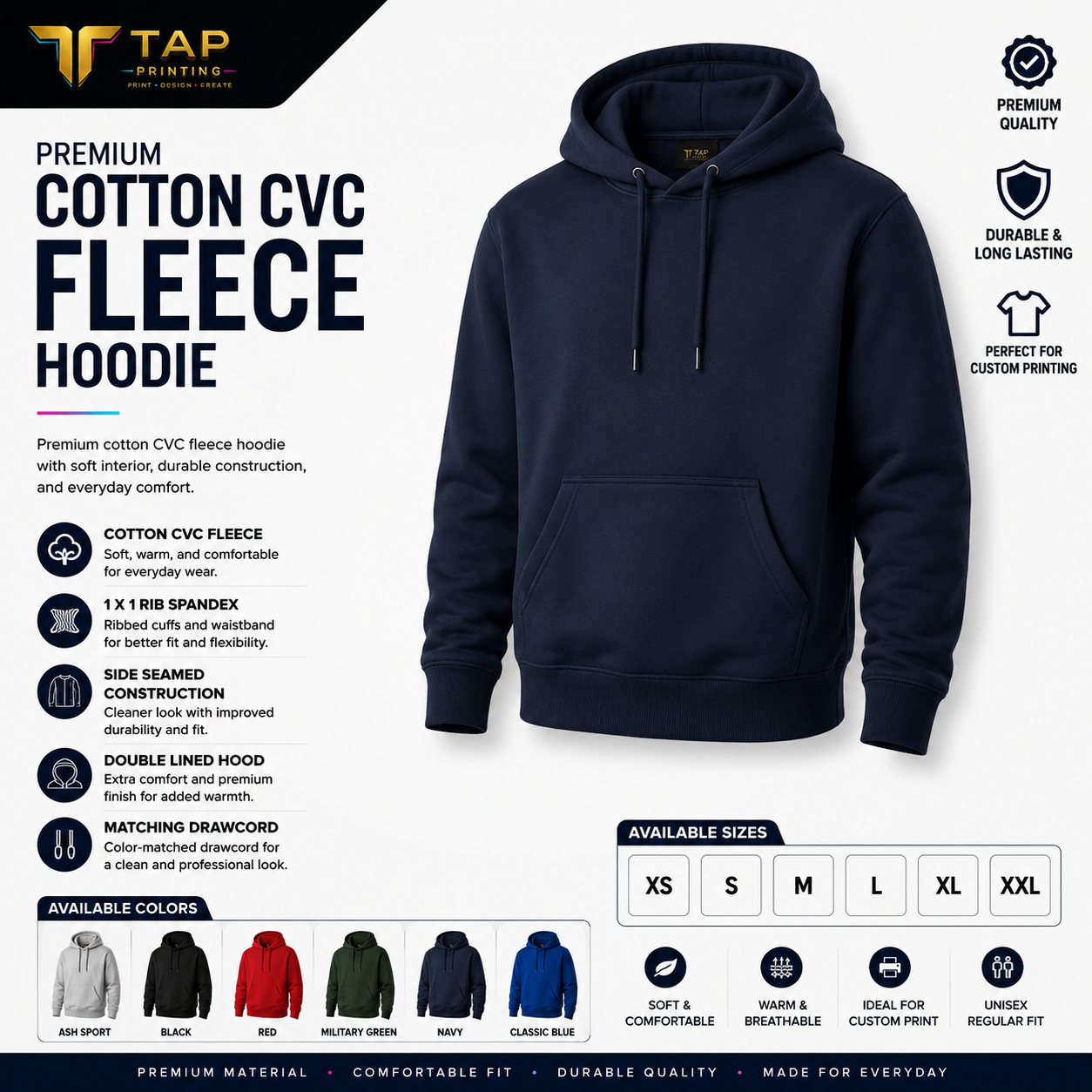 Premium Cotton Fleece Hoodie 280 gsm
