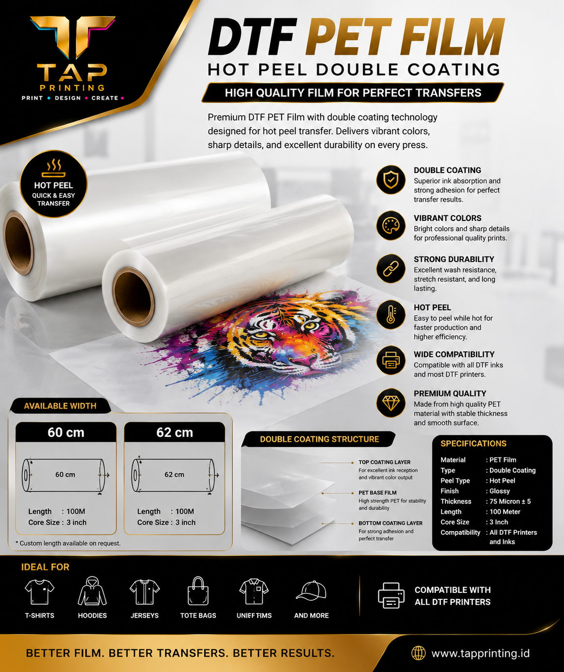Premium DTF PET Film Double Coating Hot Peel